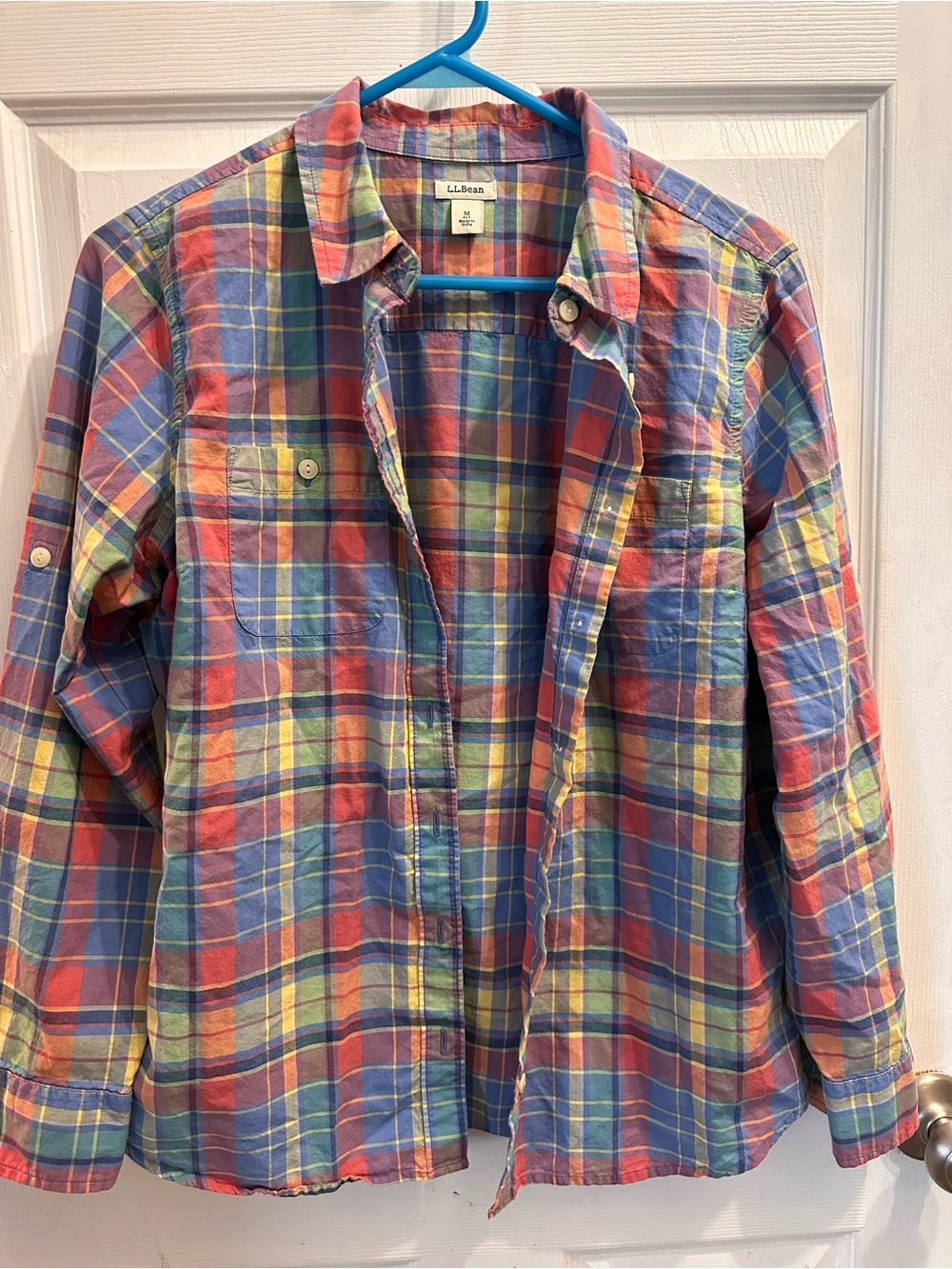 L.L. Bean Orange/red , Blue & Green Plaid Button-Down Shirt